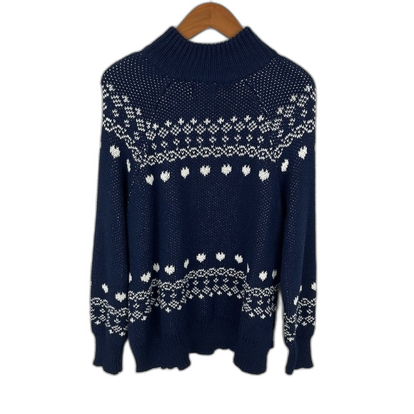 Aerie Navy Love Oversized Fairisle 1/4 Zip Pullover Size Small - Picture 4 of 15